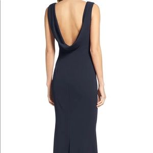 Nordstrom Katie May Vionnet Navy Drape Back Gown
